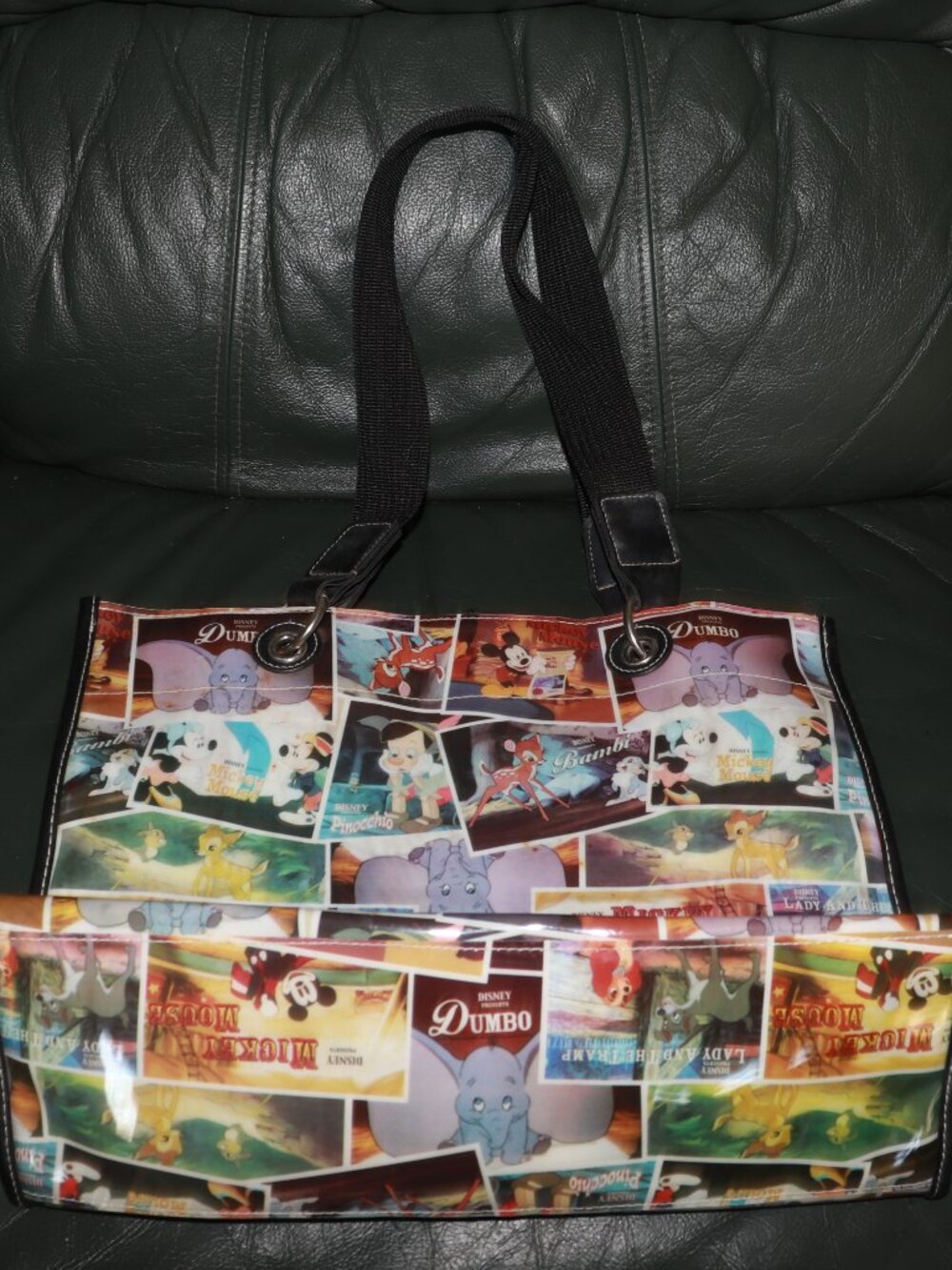 NWOT Disney Vintage Vinyl Movie Collage Tote Bag Magnetic Closure Canvas Handles